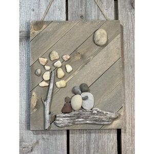 Handmade Pebble Art‎ Wall Decor 10x12 Rustic Driftwood Cottage Style